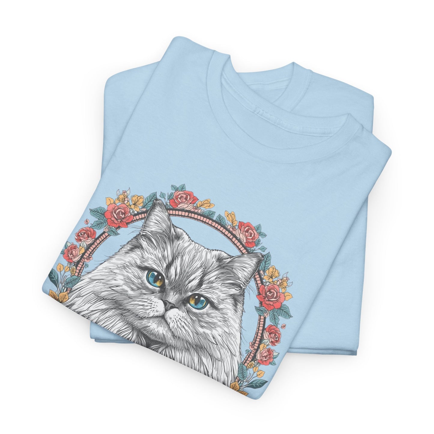 Cat Portrait Tee — "Purrson of Power" Floral Maine Coon Graphic T-Shirt