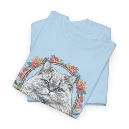 Cat Portrait Tee — "Purrson of Power" Floral Maine Coon Graphic T-Shirt