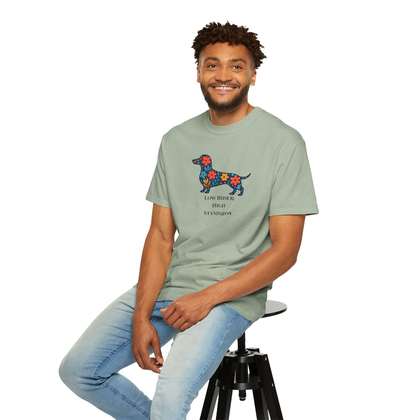 Dachshund Floral Graphic Tee | Low Rider High Standards Sausage Dog Shirt