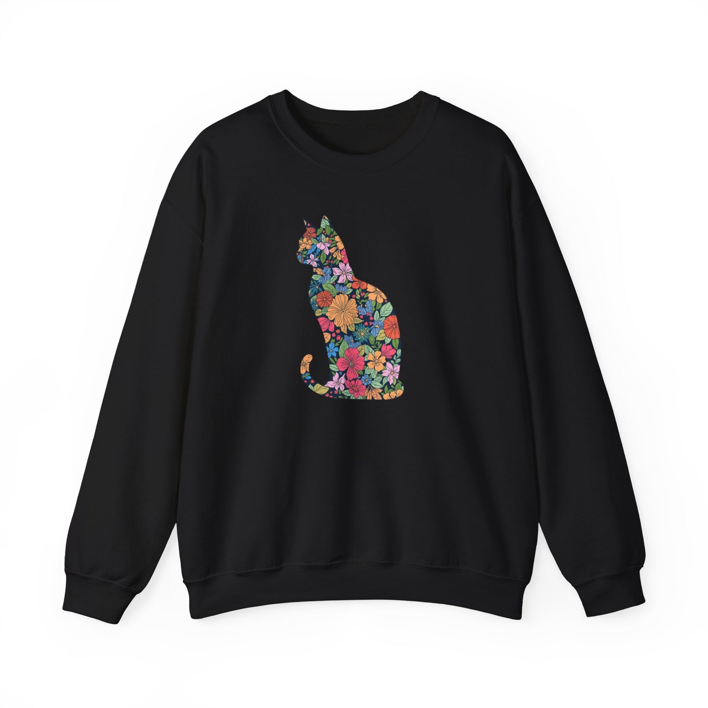 Domestic Medium Hair - Floral Cat Silhouette Sweatshirt