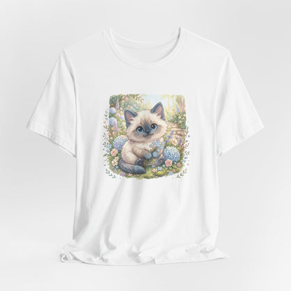 Cute Siamese Kitten Tee ~ Pastel Floral Cat Graphic T-Shirt