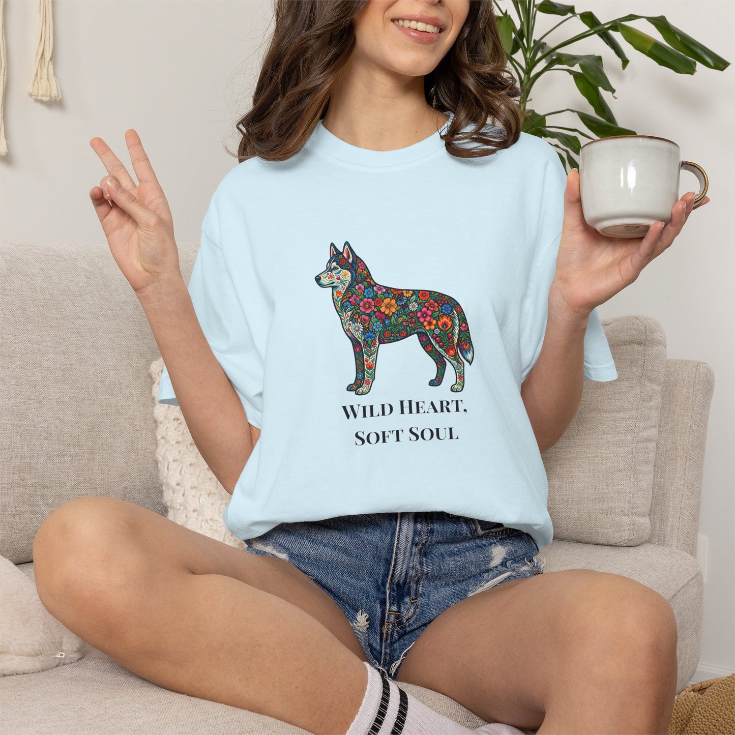 Floral Husky T-Shirt- "Wild Heart, Soft Soul" Graphic Tee