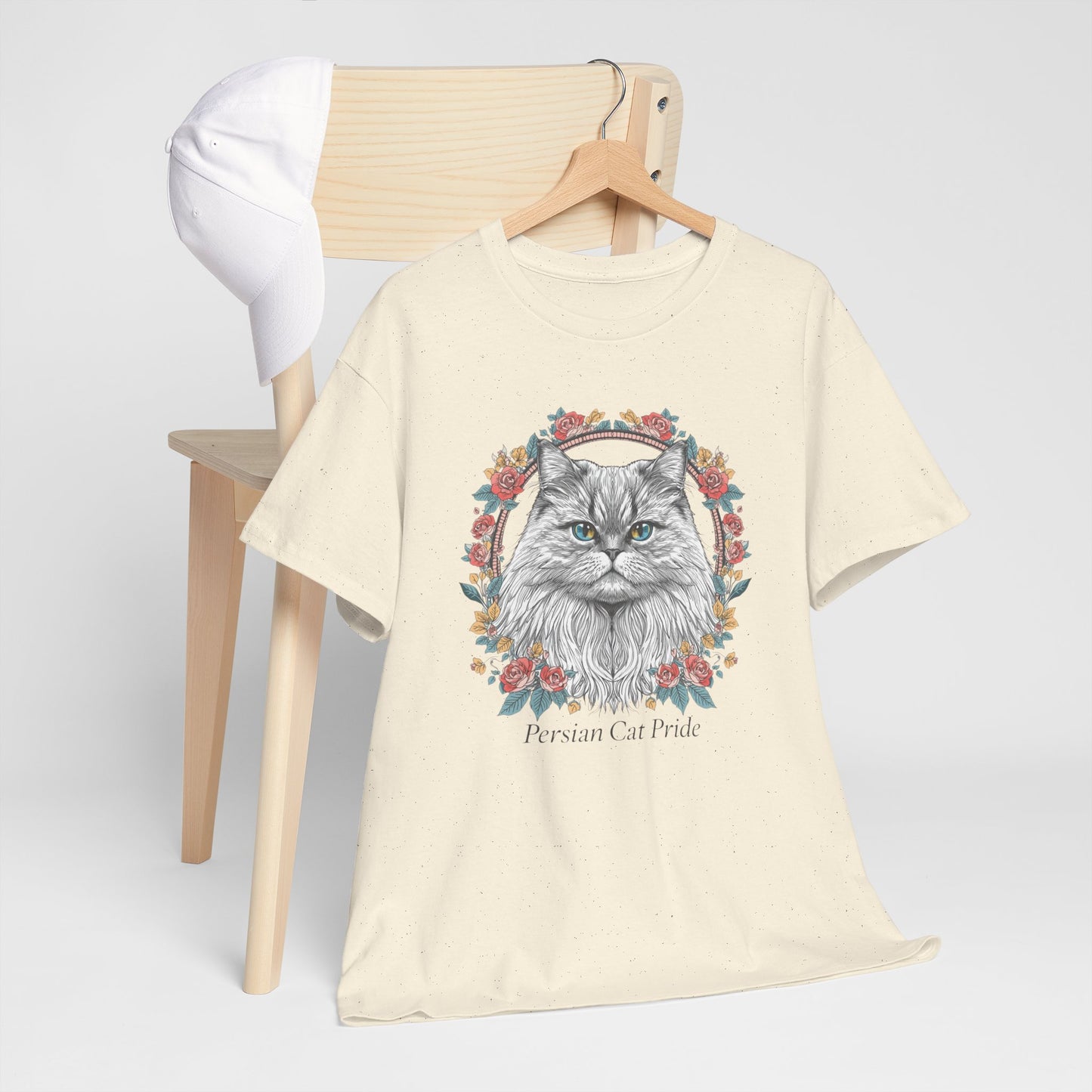 Cat Portrait Tee — "Purrson of Power" Floral Maine Coon Graphic T-Shirt