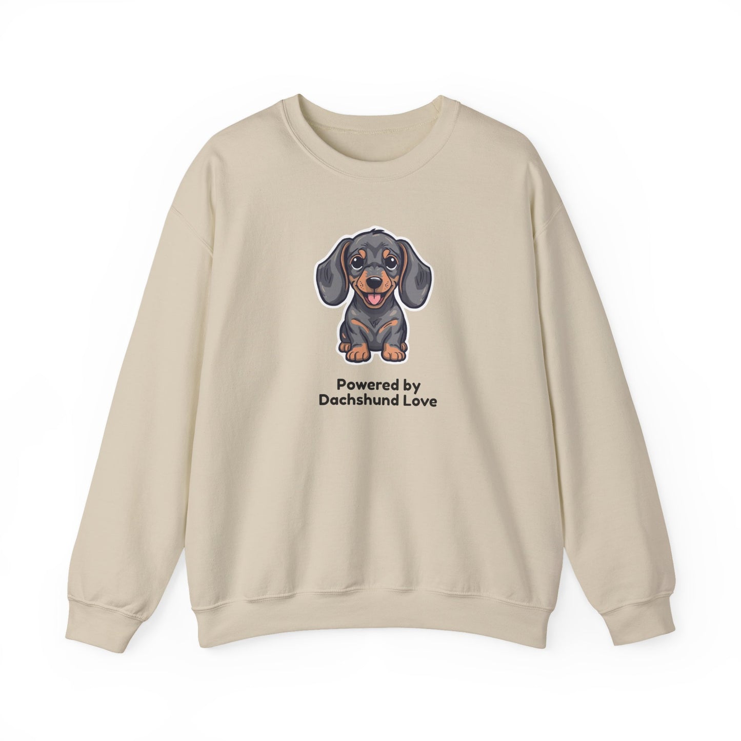 Dachshund Crewneck Sweatshirt – "Powered by Dachshund Love" Cute Sausage Dog Pullover