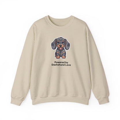 Dachshund Crewneck Sweatshirt – "Powered by Dachshund Love" Cute Sausage Dog Pullover