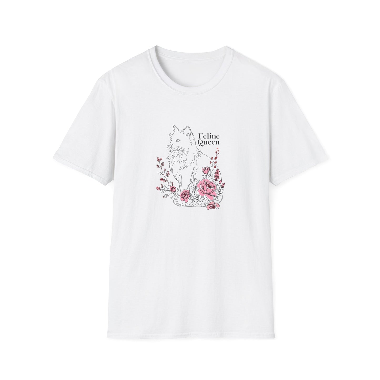 Domestic Longhair Queen Floral T-Shirt - 'I Believe I'm a Queen' Cute Cat & Rose Tee