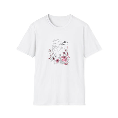 Domestic Longhair Queen Floral T-Shirt - 'I Believe I'm a Queen' Cute Cat & Rose Tee