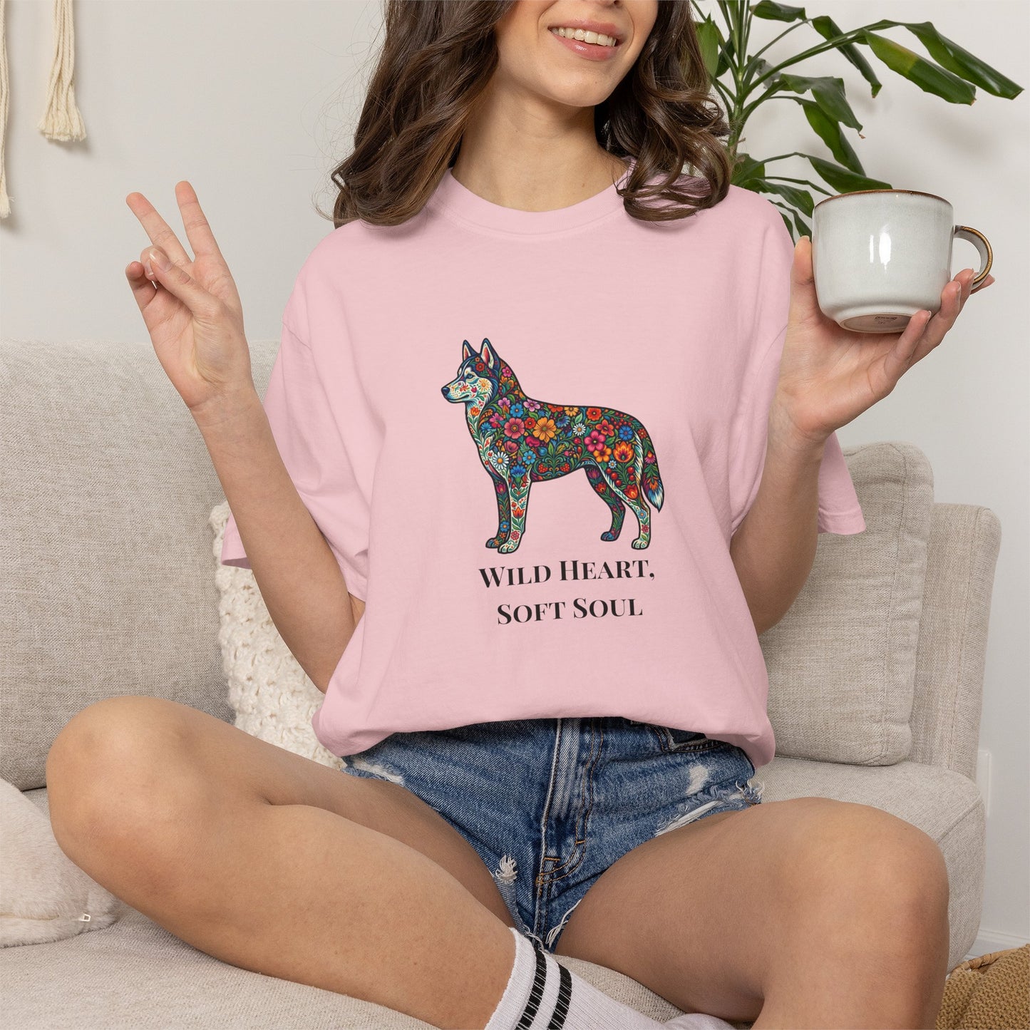 Floral Husky T-Shirt- "Wild Heart, Soft Soul" Graphic Tee