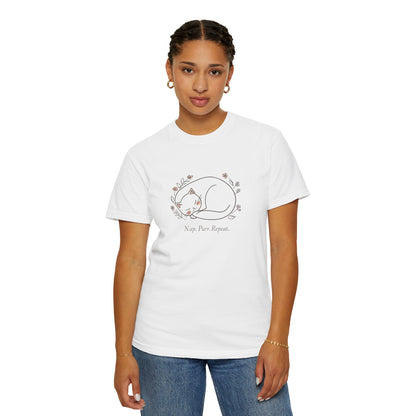 Cat Nap T-Shirt — "Nap Peer Repose" Cute Sleeping Cat Graphic Tee
