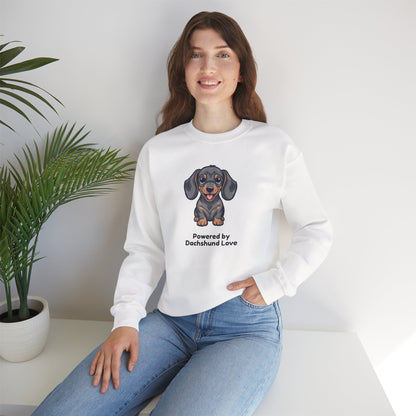 Dachshund Crewneck Sweatshirt – "Powered by Dachshund Love" Cute Sausage Dog Pullover