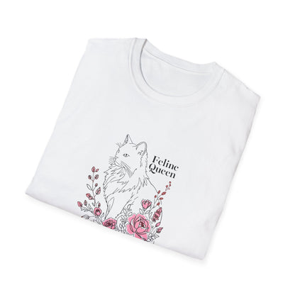 Domestic Longhair Queen Floral T-Shirt - 'I Believe I'm a Queen' Cute Cat & Rose Tee