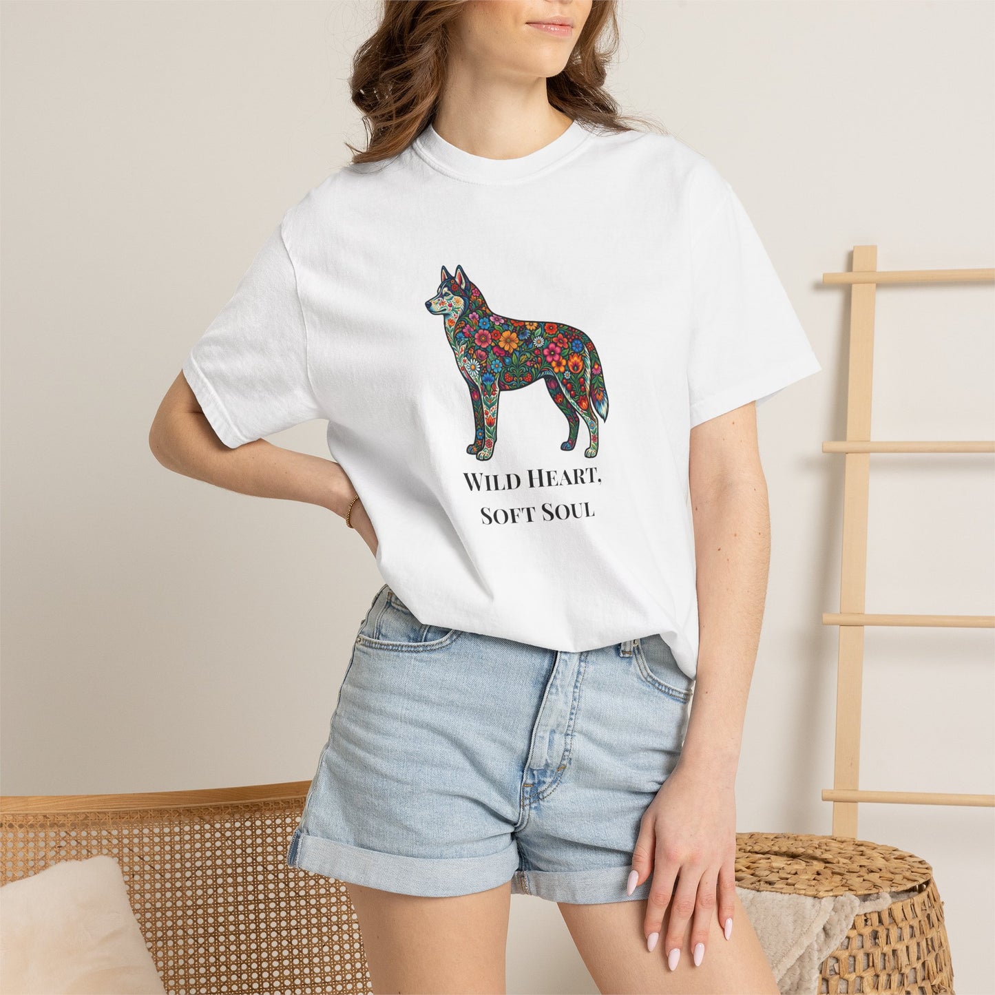 Floral Husky T-Shirt- "Wild Heart, Soft Soul" Graphic Tee