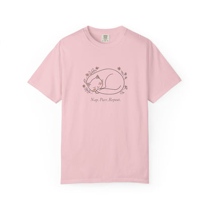 Cat Nap T-Shirt — "Nap Peer Repose" Cute Sleeping Cat Graphic Tee