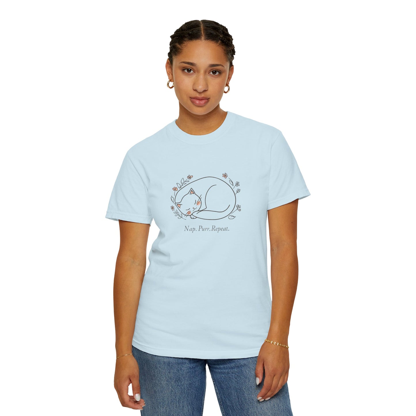 Cat Nap T-Shirt — "Nap Peer Repose" Cute Sleeping Cat Graphic Tee