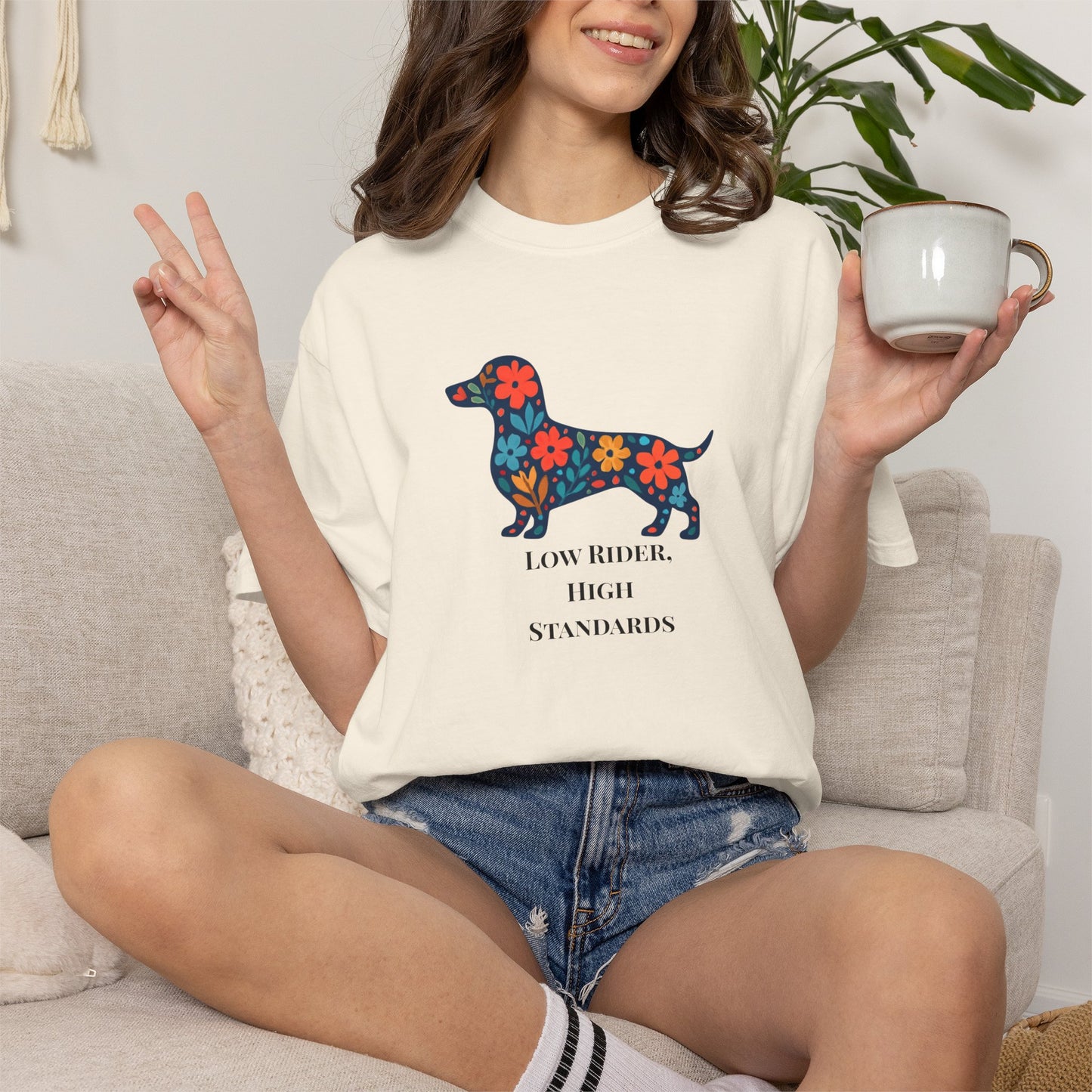 Dachshund Floral Graphic Tee | Low Rider High Standards Sausage Dog Shirt