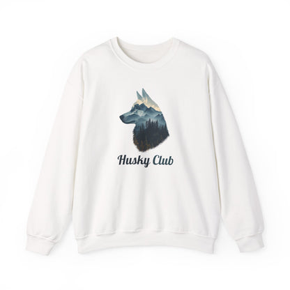 Husky Club Crewneck Sweatshirt - Mountain Wolf Graphic Pullover