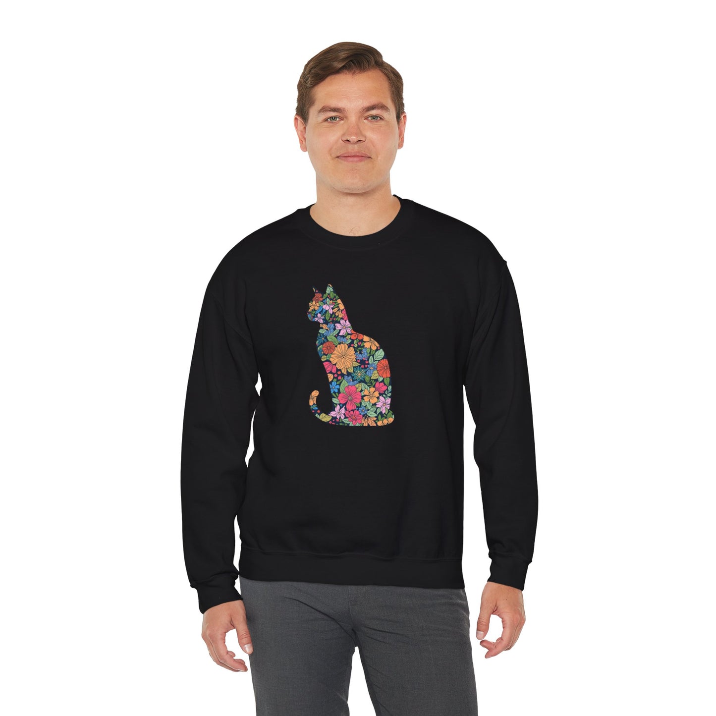 Domestic Medium Hair - Floral Cat Silhouette Sweatshirt