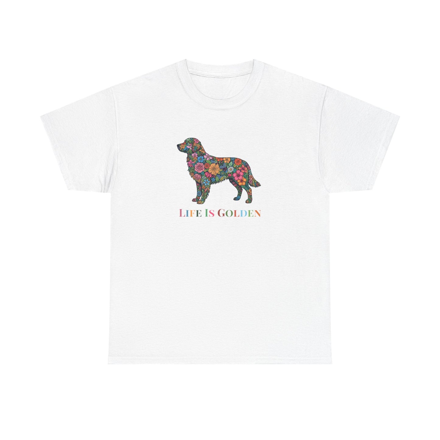 Golden Retriever Floral Graphic Tee | "Life Is Golden" Dog Lover T-Shirt