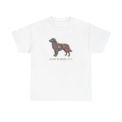 Golden Retriever Floral Graphic Tee | "Life Is Golden" Dog Lover T-Shirt