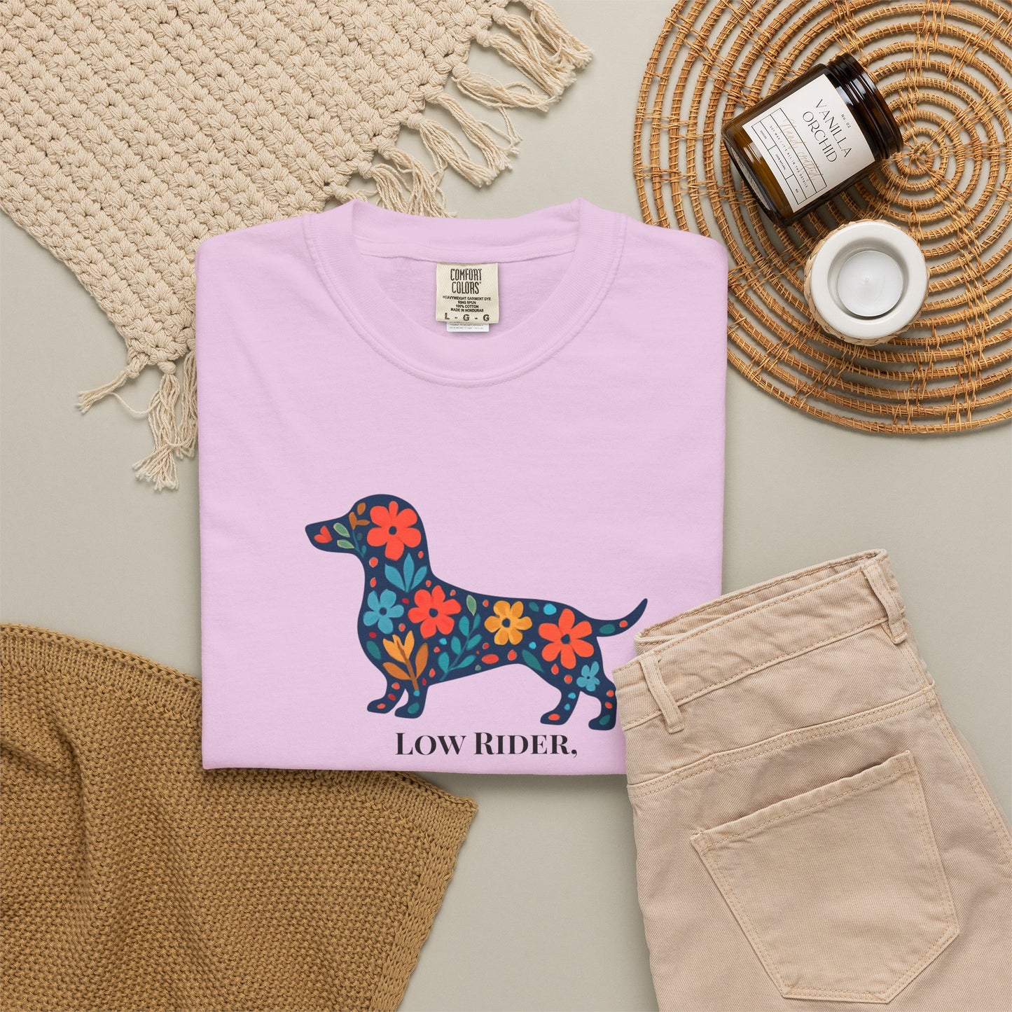Dachshund Floral Graphic Tee | Low Rider High Standards Sausage Dog Shirt