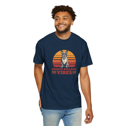 French Bulldog Vibes T-Shirt — Retro Sunset Dog Graphic Tee