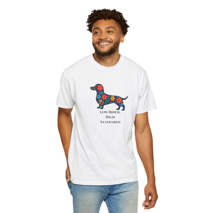 Dachshund Floral Graphic Tee | Low Rider High Standards Sausage Dog Shirt