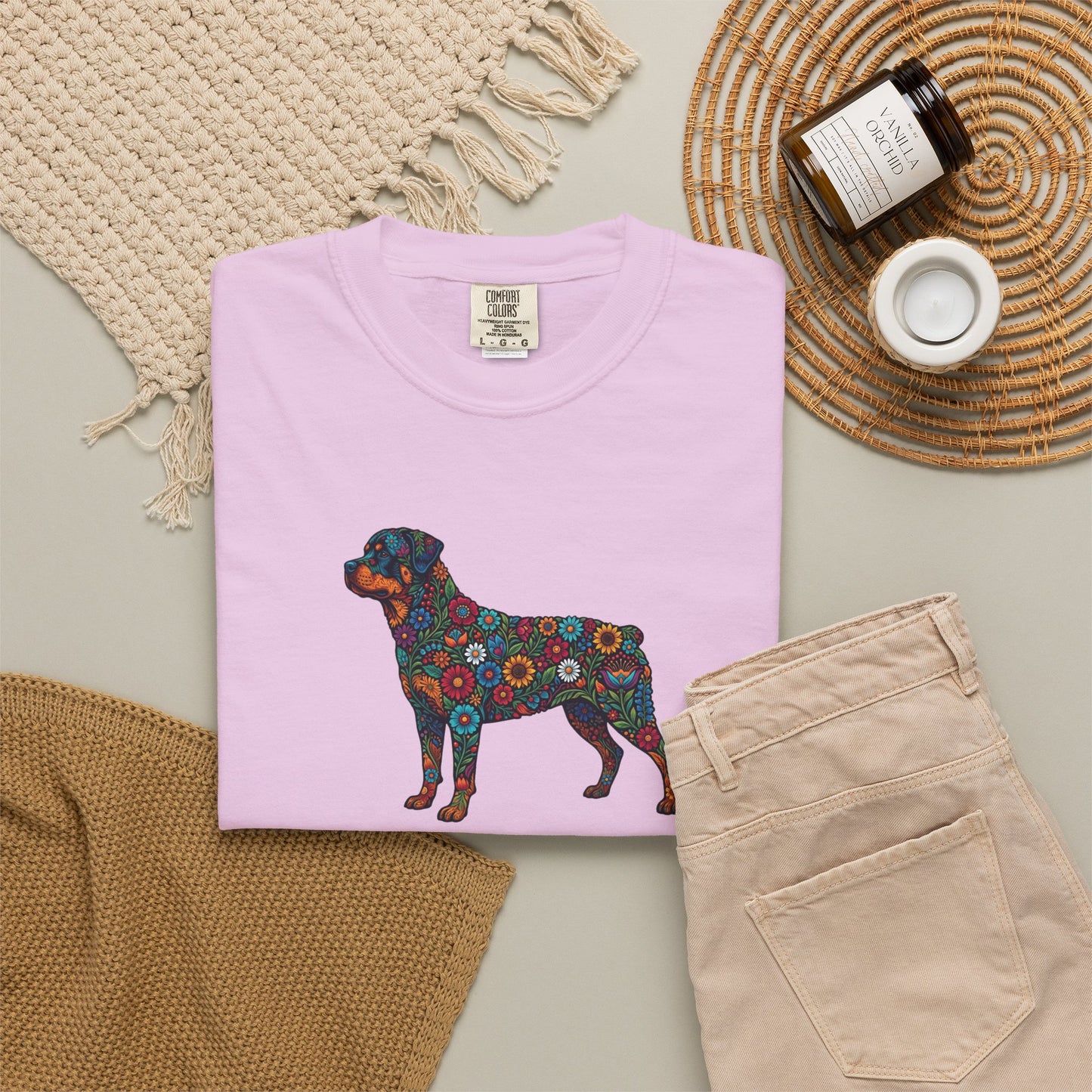 Rottweiler Floral Silhouette T-Shirt - "Warning: Fiercely Loyal" Dog Tee