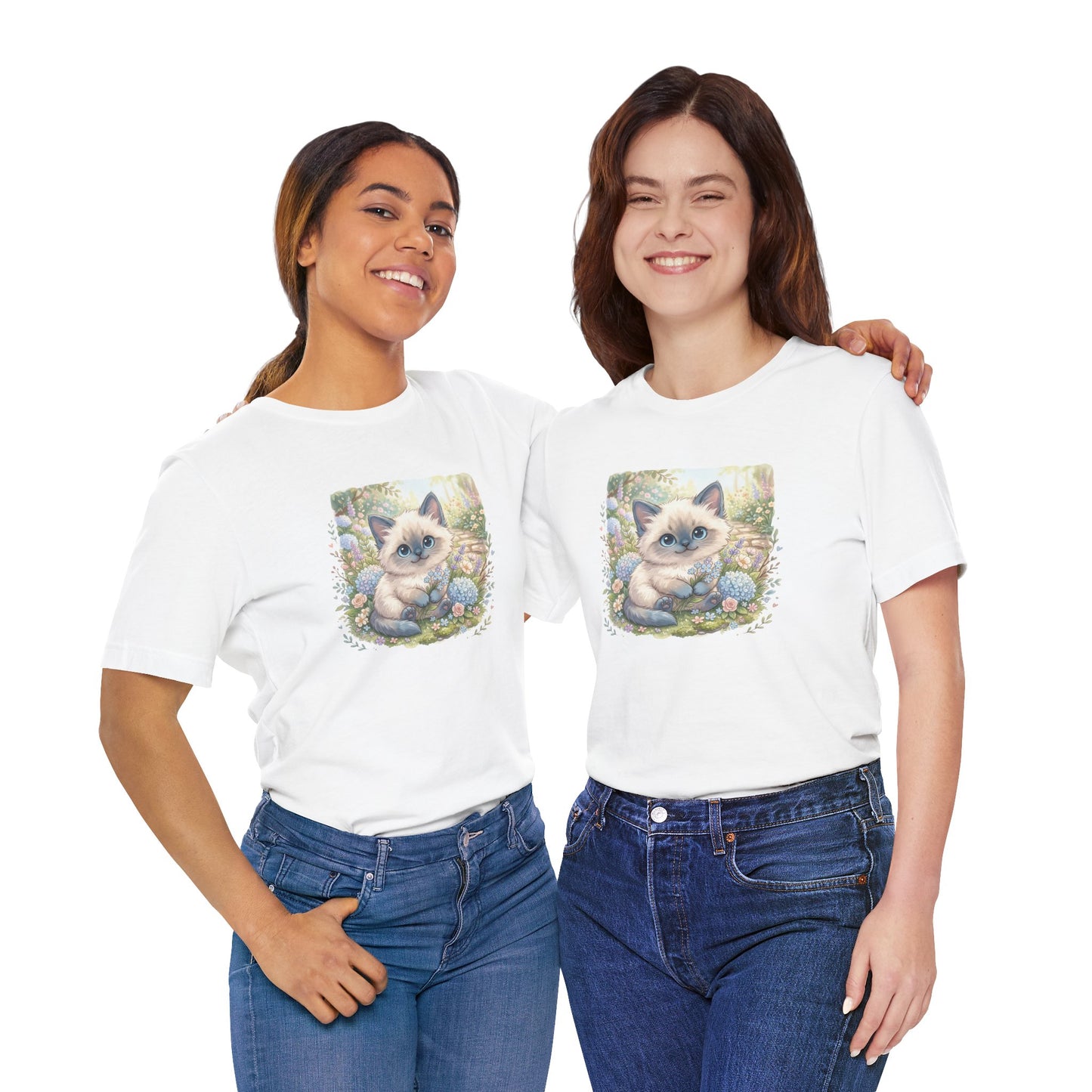 Cute Siamese Kitten Tee ~ Pastel Floral Cat Graphic T-Shirt