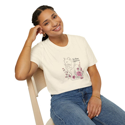 Domestic Longhair Queen Floral T-Shirt - 'I Believe I'm a Queen' Cute Cat & Rose Tee