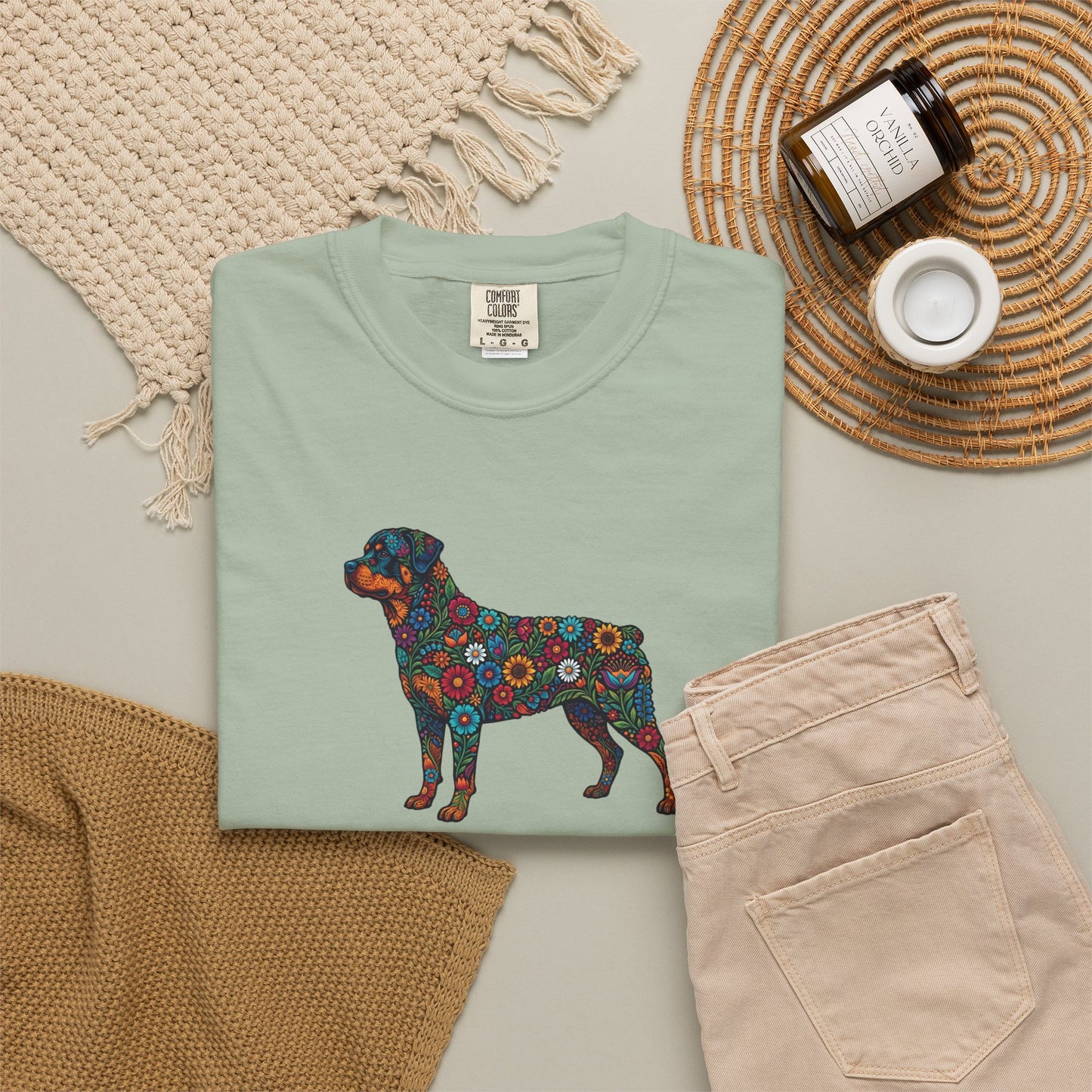 Rottweiler Floral Silhouette T-Shirt - "Warning: Fiercely Loyal" Dog Tee