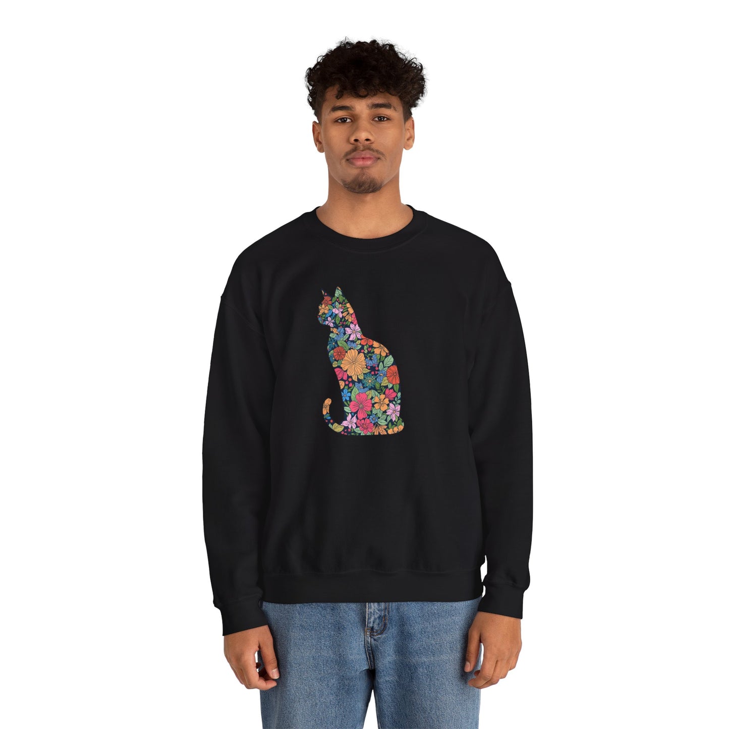 Domestic Medium Hair - Floral Cat Silhouette Sweatshirt