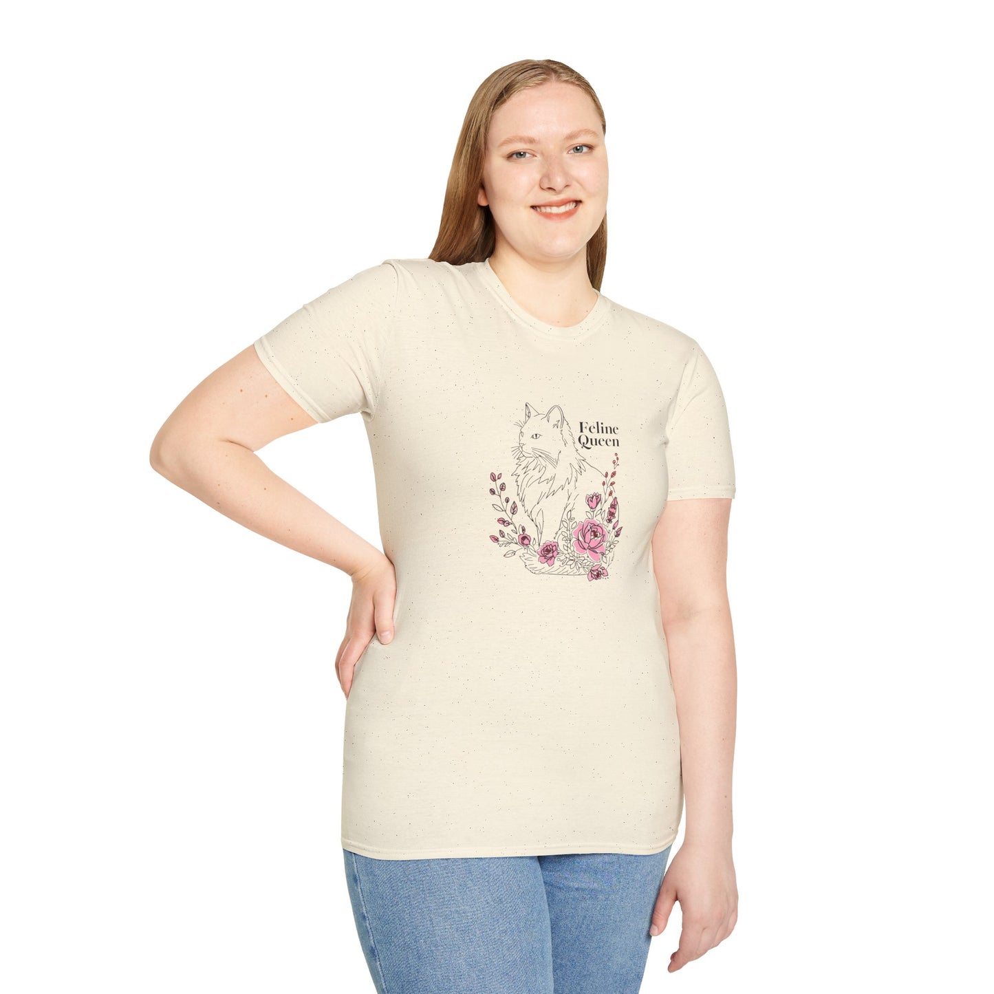 Domestic Longhair Queen Floral T-Shirt - 'I Believe I'm a Queen' Cute Cat & Rose Tee