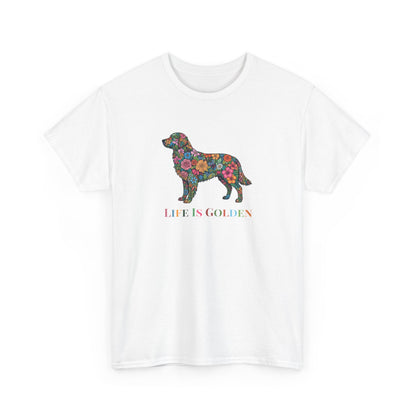 Golden Retriever Floral Graphic Tee | "Life Is Golden" Dog Lover T-Shirt