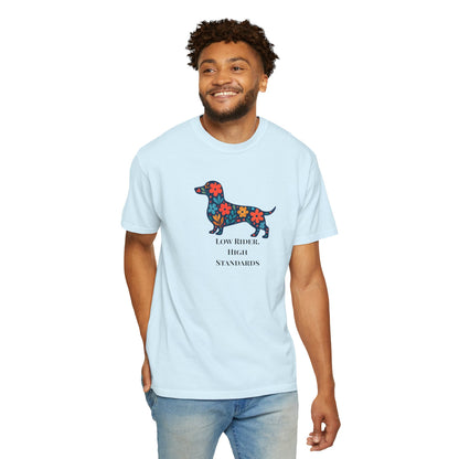 Dachshund Floral Graphic Tee | Low Rider High Standards Sausage Dog Shirt