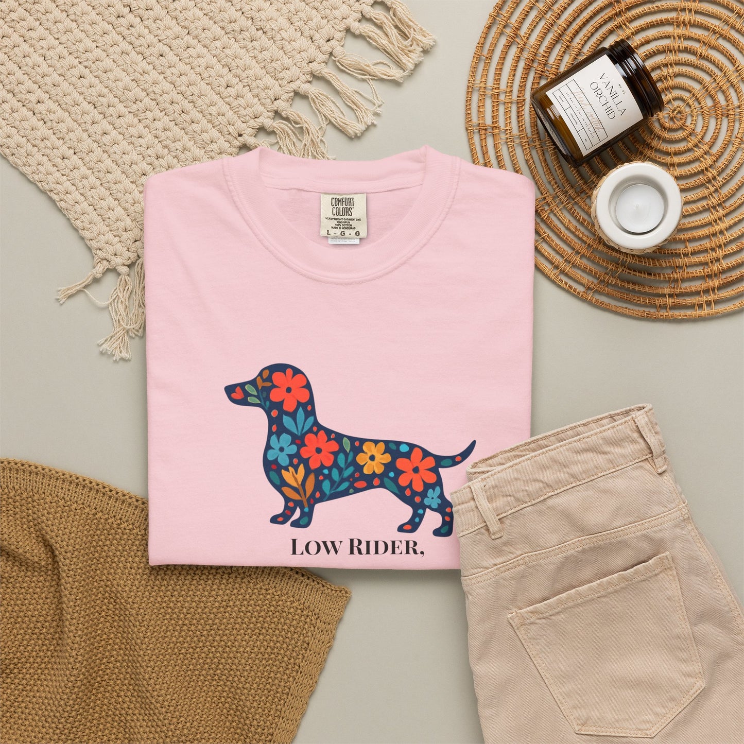 Dachshund Floral Graphic Tee | Low Rider High Standards Sausage Dog Shirt
