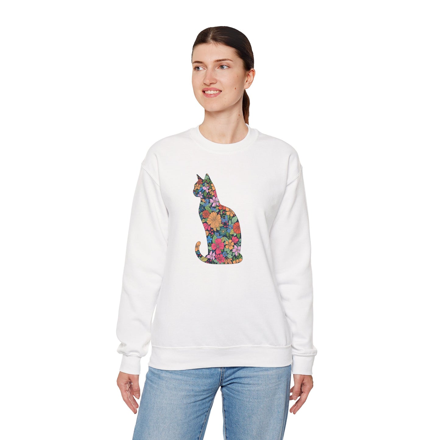 Domestic Medium Hair - Floral Cat Silhouette Sweatshirt