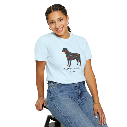 Rottweiler Floral Silhouette T-Shirt - "Warning: Fiercely Loyal" Dog Tee