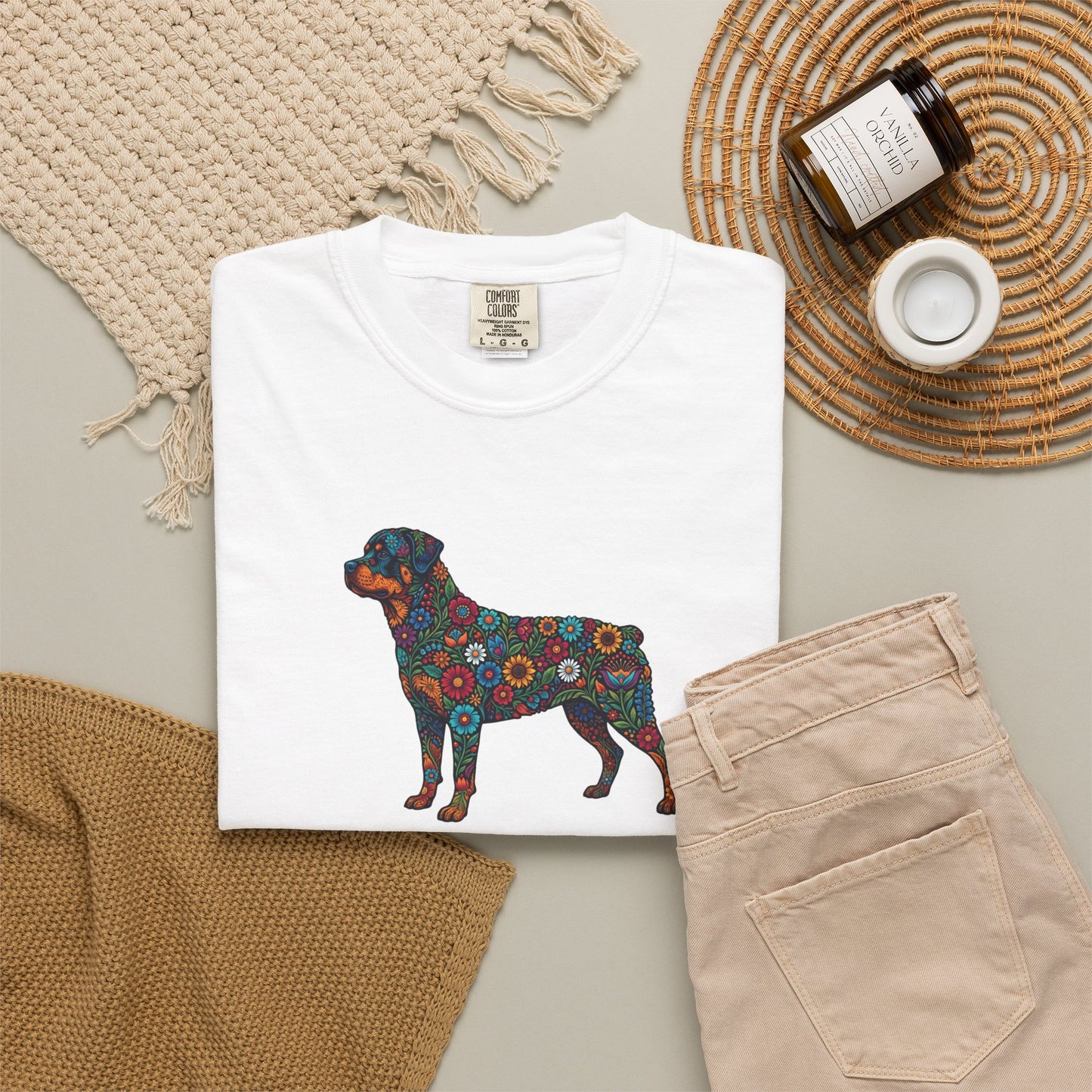 Rottweiler Floral Silhouette T-Shirt - "Warning: Fiercely Loyal" Dog Tee