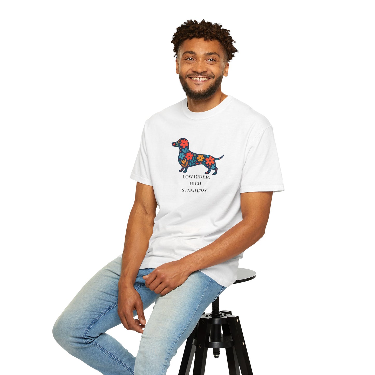 Dachshund Floral Graphic Tee | Low Rider High Standards Sausage Dog Shirt