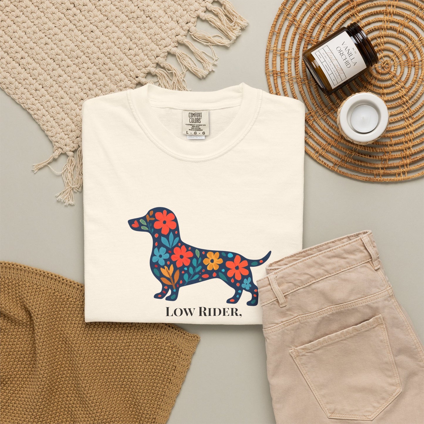 Dachshund Floral Graphic Tee | Low Rider High Standards Sausage Dog Shirt