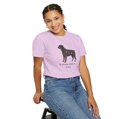Rottweiler Floral Silhouette T-Shirt - "Warning: Fiercely Loyal" Dog Tee