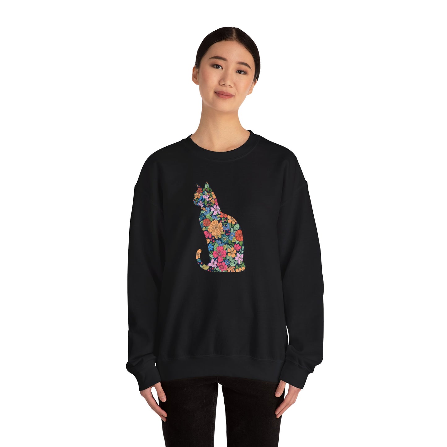 Domestic Medium Hair - Floral Cat Silhouette Sweatshirt