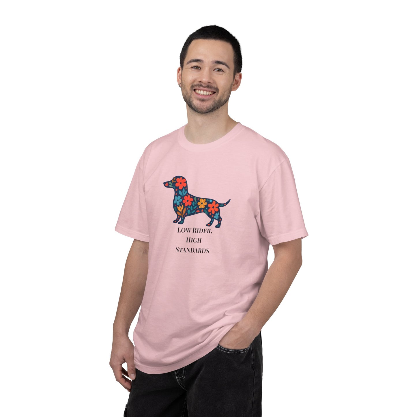 Dachshund Floral Graphic Tee | Low Rider High Standards Sausage Dog Shirt