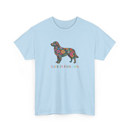 Golden Retriever Floral Graphic Tee | "Life Is Golden" Dog Lover T-Shirt
