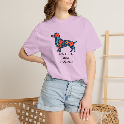 Dachshund Floral Graphic Tee | Low Rider High Standards Sausage Dog Shirt