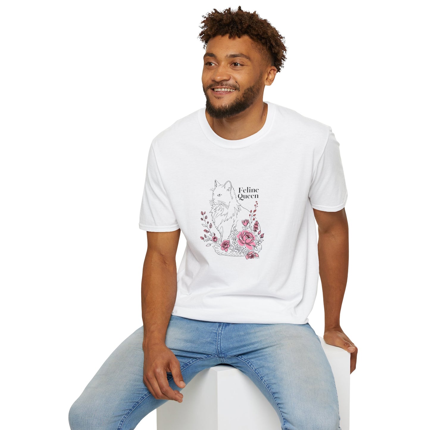 Domestic Longhair Queen Floral T-Shirt - 'I Believe I'm a Queen' Cute Cat & Rose Tee