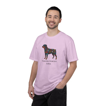 Rottweiler Floral Silhouette T-Shirt - "Warning: Fiercely Loyal" Dog Tee
