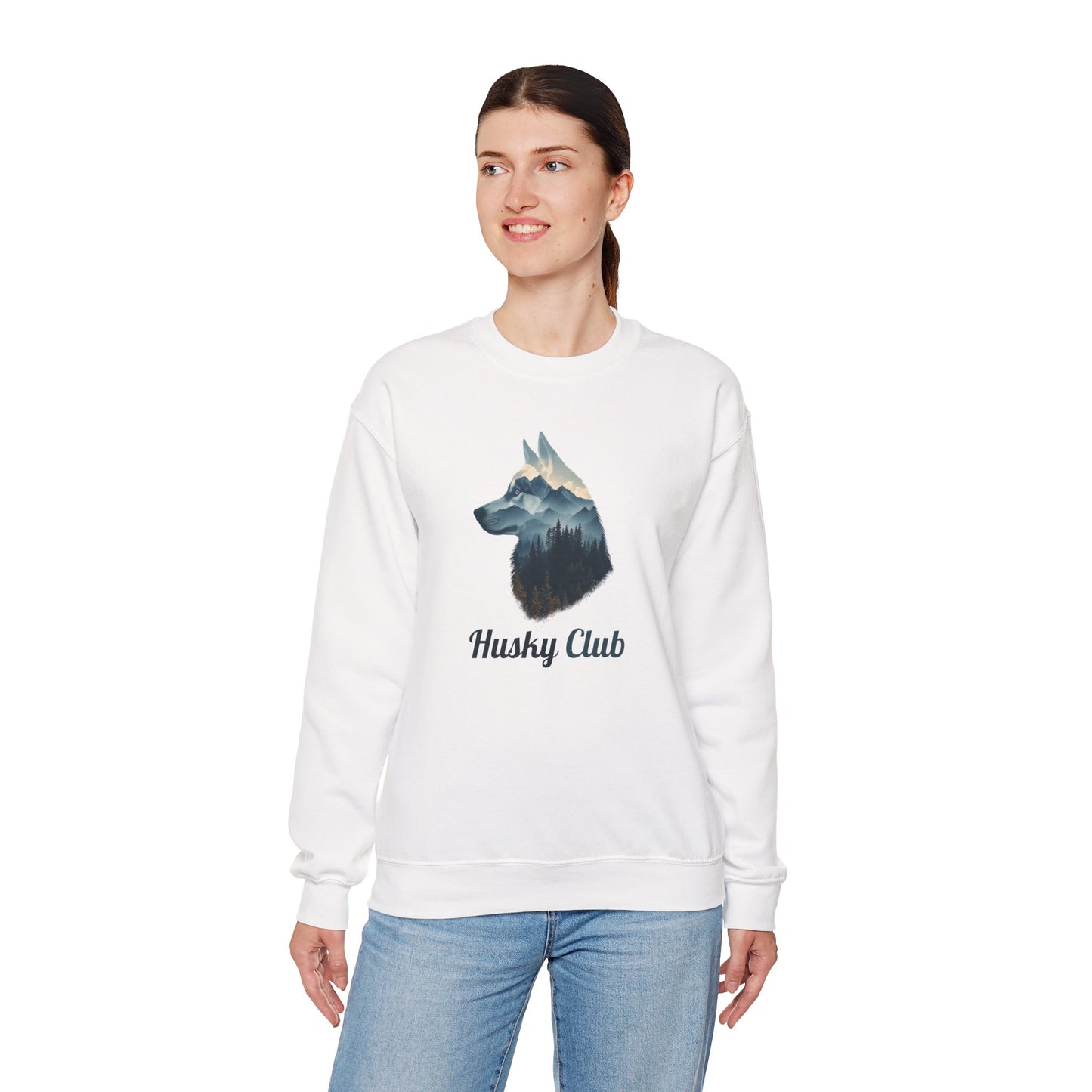 Husky Club Crewneck Sweatshirt - Mountain Wolf Graphic Pullover