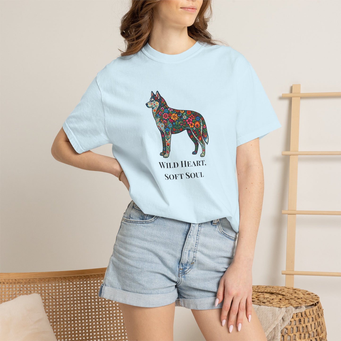 Floral Husky T-Shirt- "Wild Heart, Soft Soul" Graphic Tee