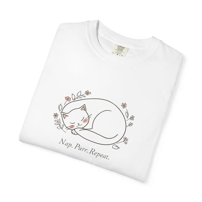 Cat Nap T-Shirt — "Nap Peer Repose" Cute Sleeping Cat Graphic Tee